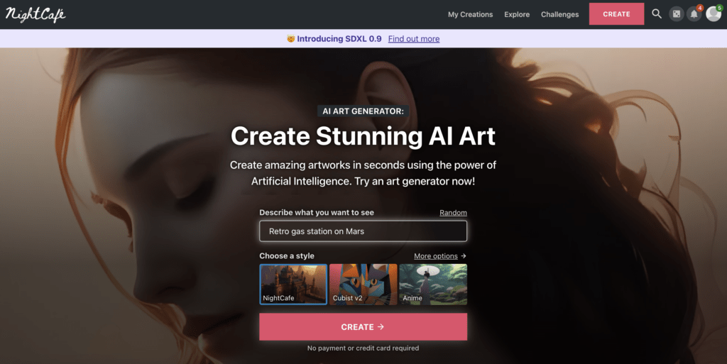 NightCafe Review & Tutorial: Is It Worth It in 2024? 2 NightCafe home page