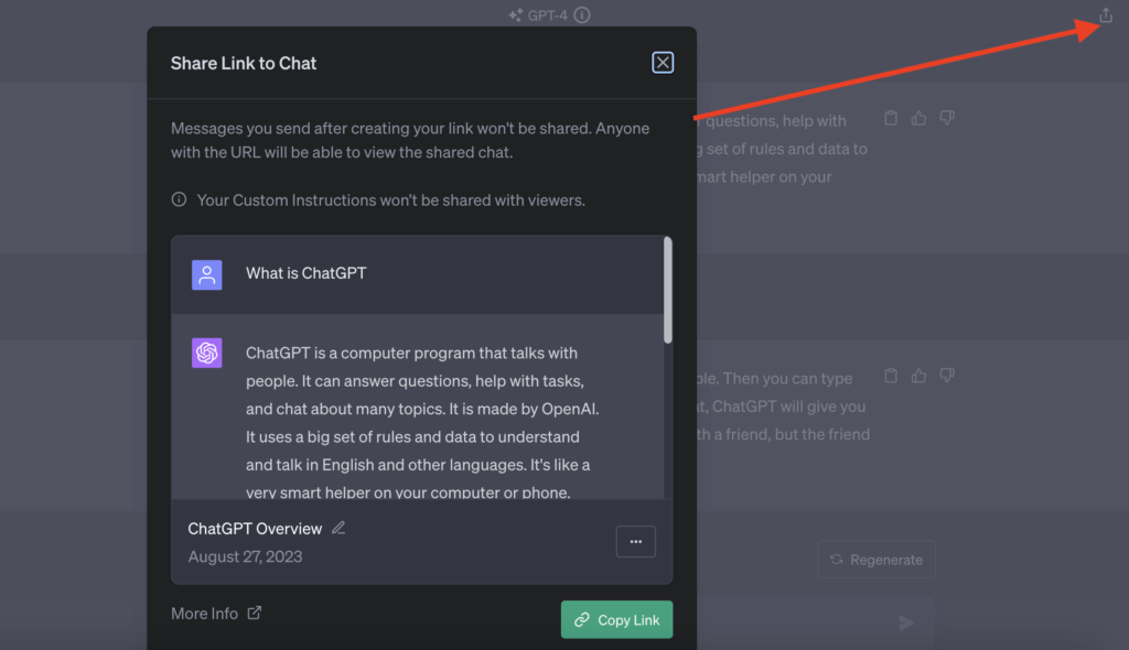 What is ChatGPT (A Beginners Guide to All About ChatGPT) 12 Share your CHATGPT chat by clicking an up arrow