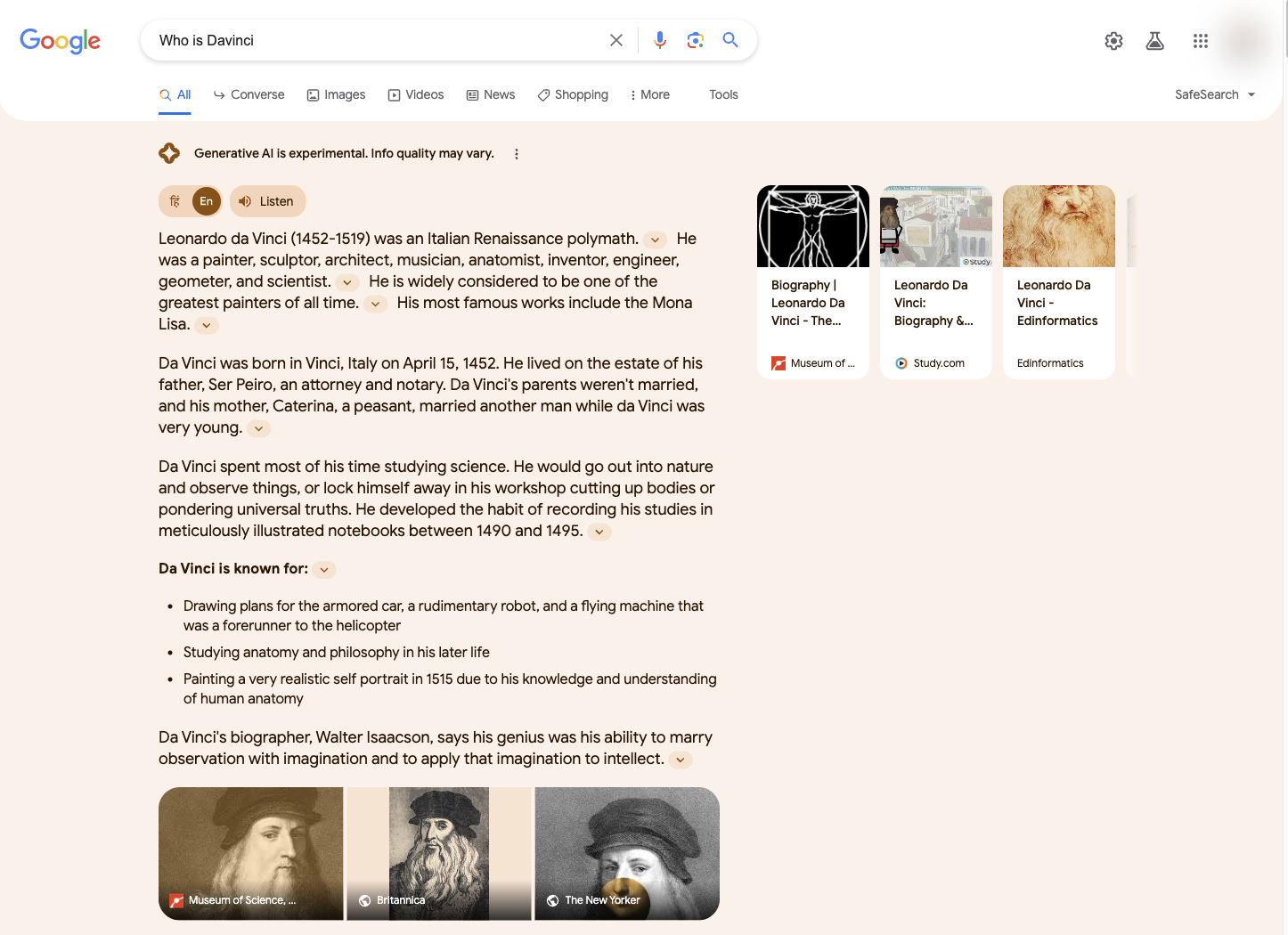 Google's New AI-Powered Search Tool Stirs Concern Among Publishers 2 Who is Davinci asking Google's SGE