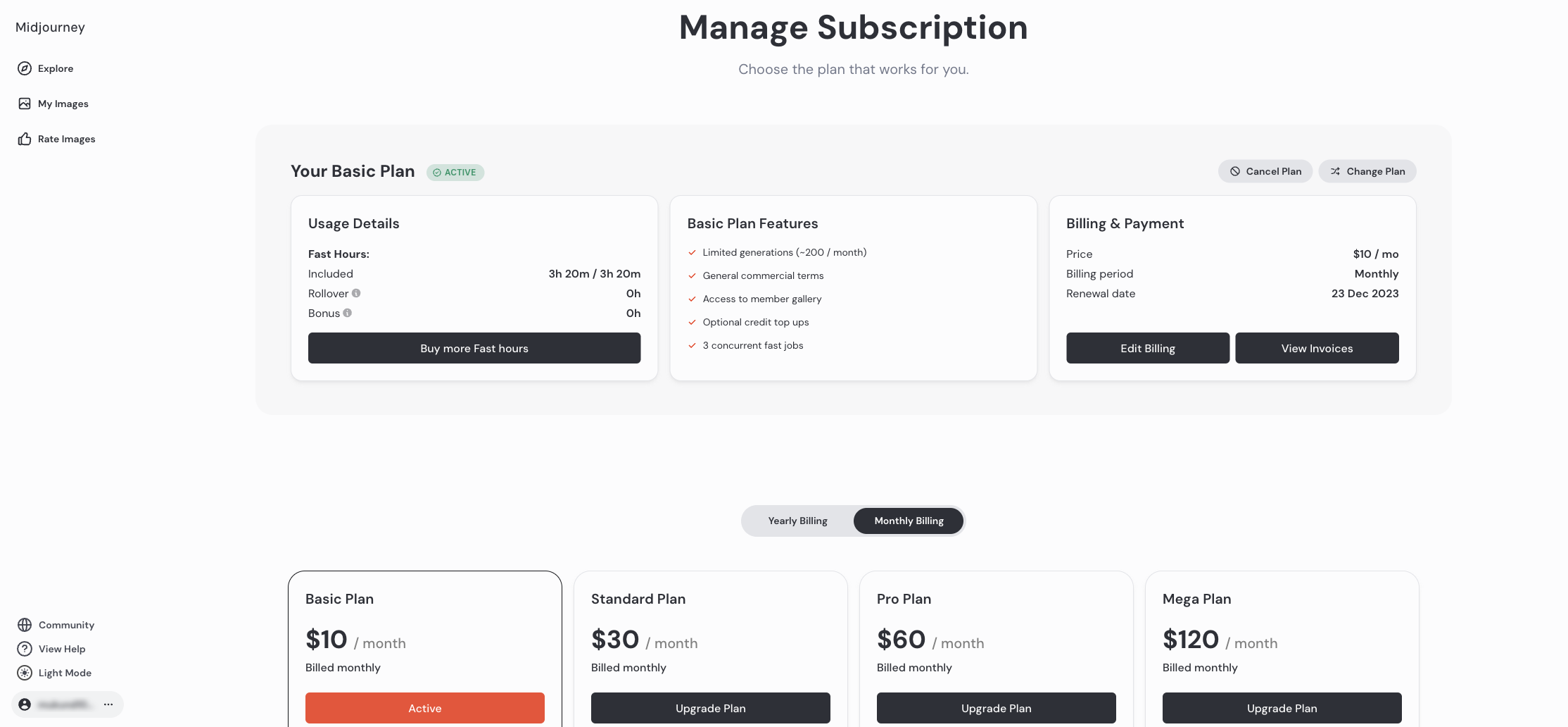 How to Cancel Your Midjourney Subscription (Simple Steps) 1 Midjourney manage subscription page