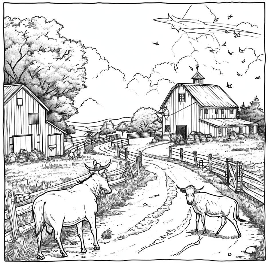 40+ Best Coloring Book Pages Prompts for Midjourney 9 farm life scene coloring page in Midjourney