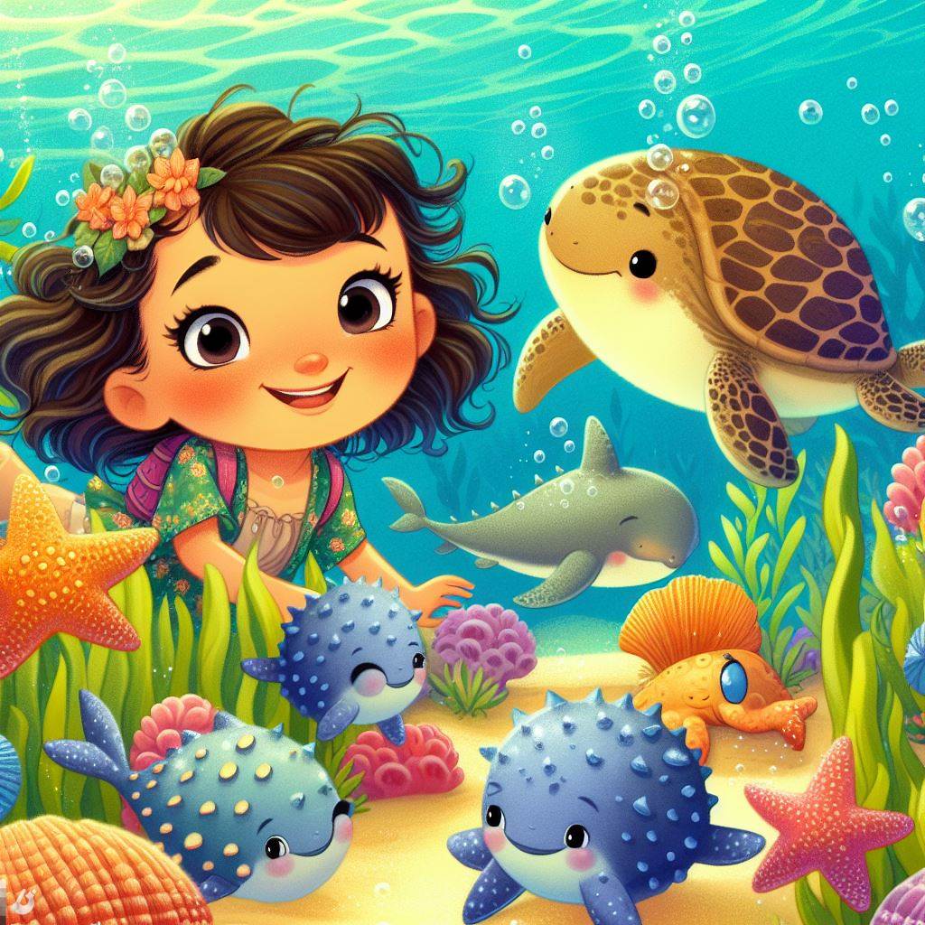100 AI Image Prompts for Bing's Image Creator 9 Playful, underwater scene, filled with marine life, children's book illustration