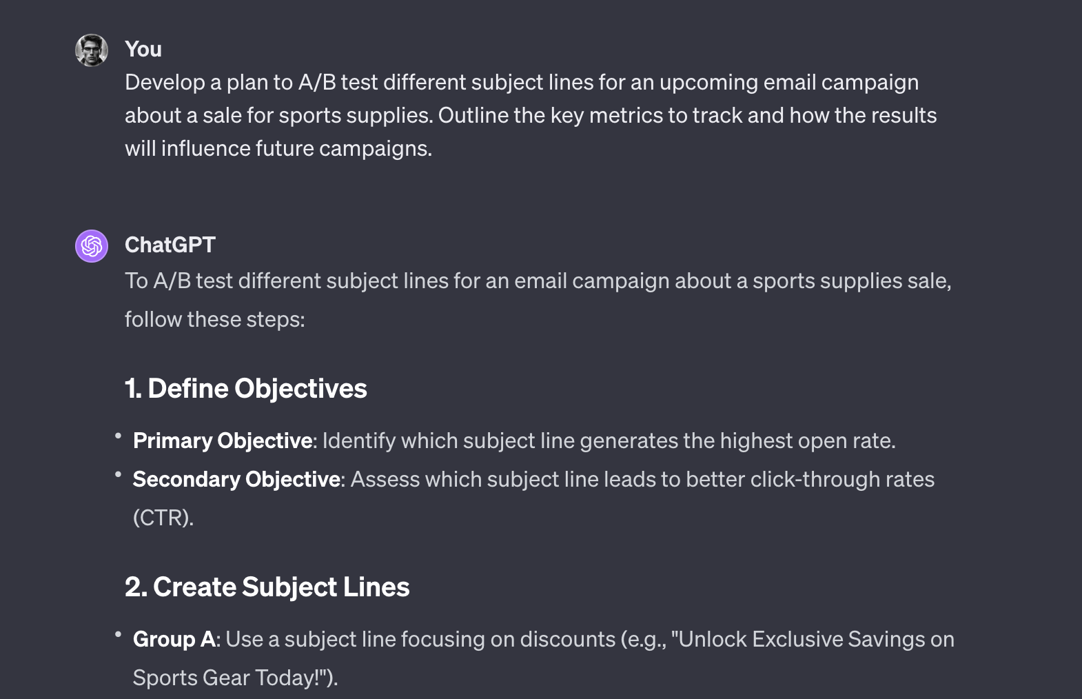 70+ ChatGPT Prompts for Email Marketing 2 Prompt to help optimize and refine email performance for somebody doing email marketing