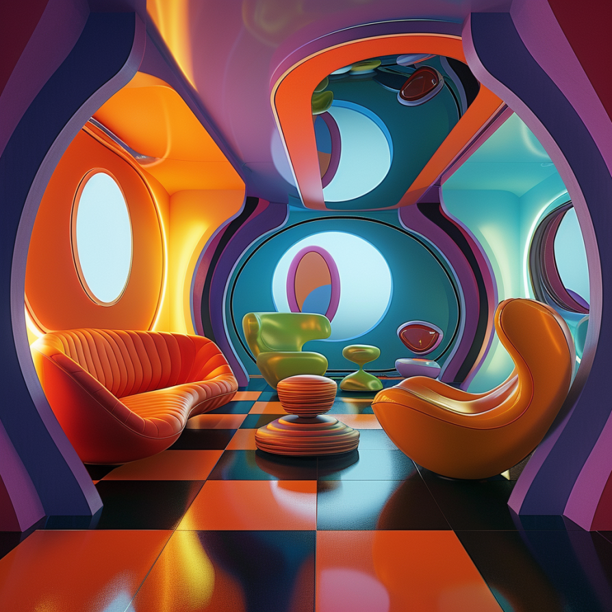 10 Best Midjourney Prompts for Wall Art 3 space-age environment, surrounded by sleek, futuristic shapes midjourney wall art