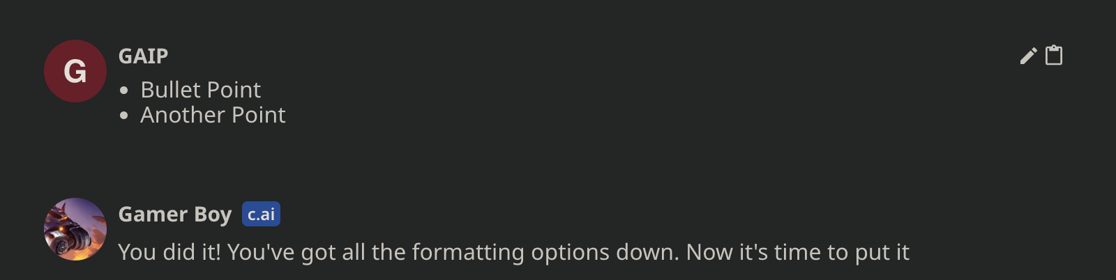 Character.ai Text Formatting Commands: (Tool + Guide) 7 Bullet points in Character.ai