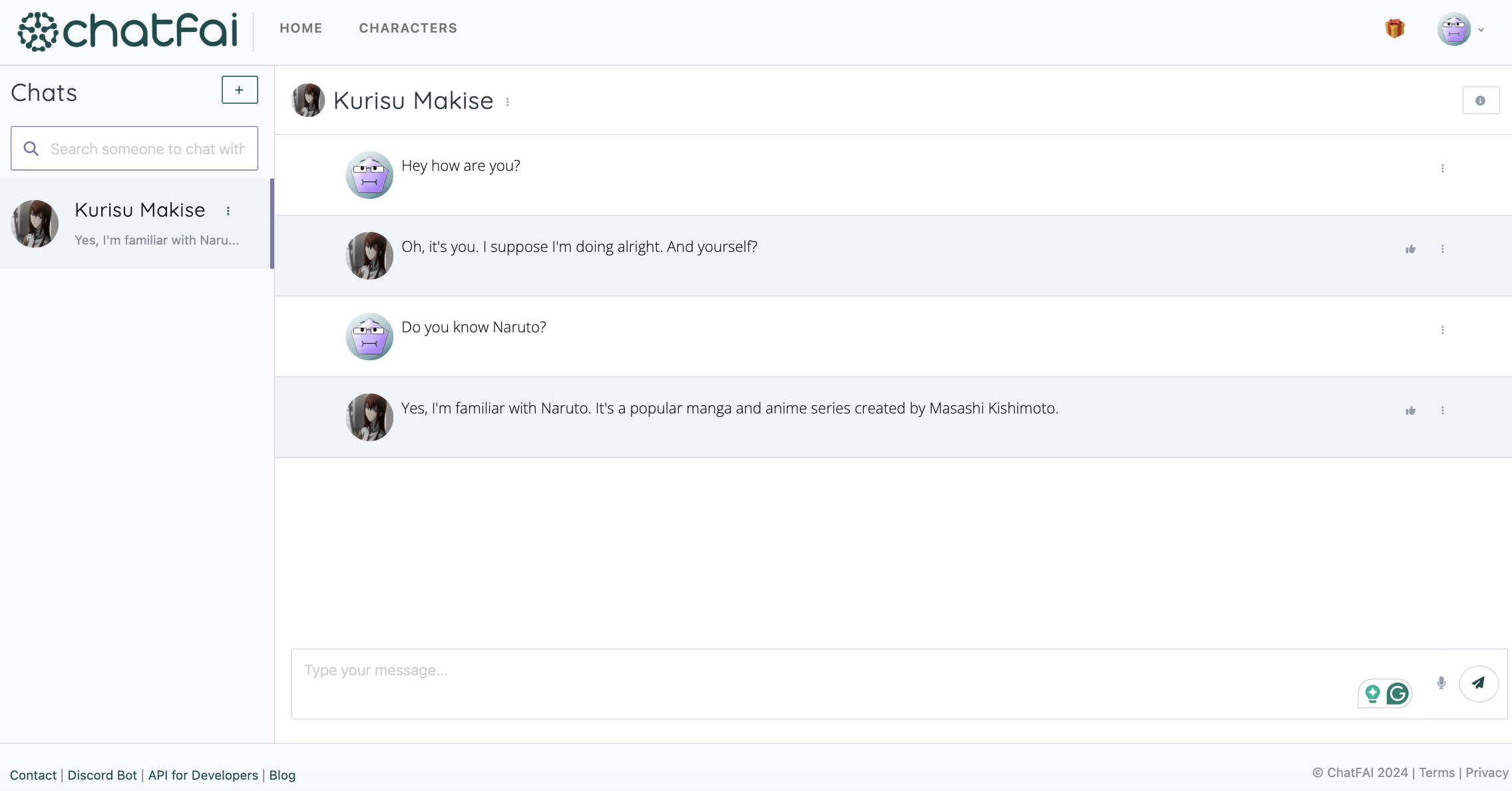 6 Best AI Tools to Chat with Anime Characters 6 ChatFAI conversation