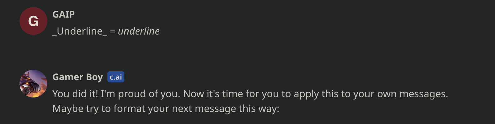 Character.ai Text Formatting Commands: (Tool + Guide) 6 Underline text in character.ai