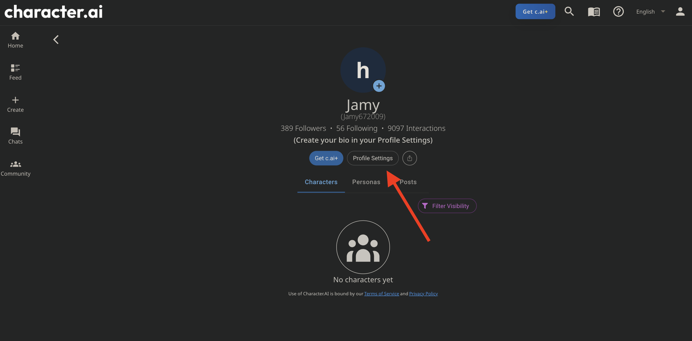 How to Delete Character.ai Account (Tutorial) 3 image showing where to click profile settings on character ai
