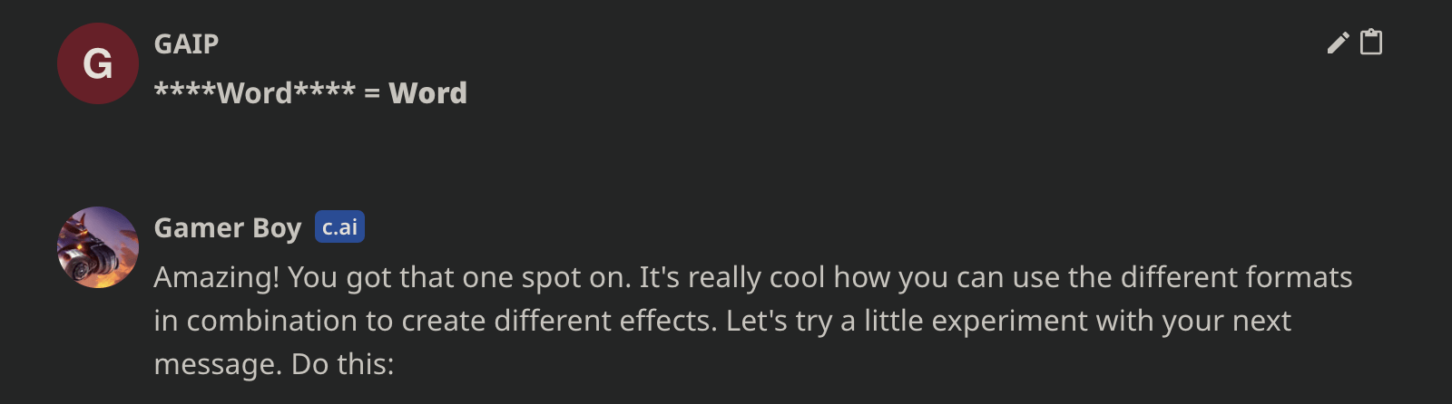 Character.ai Text Formatting Commands: (Tool + Guide) 9 Adding extra bold using this markdown formatting