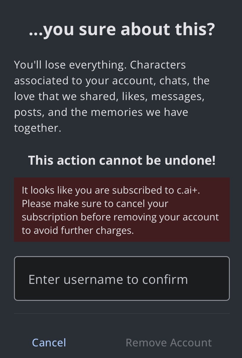How to Delete Character.ai Account (Tutorial) 9 Character ai remove account button in mobile device