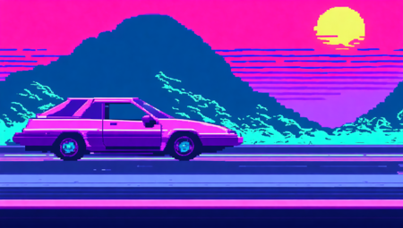 55 Best Stable Diffusion Pixel Art Prompts 3 02831 1 car driving away synthwave outrun style wallpaper in 16bitscene style 768x435 2